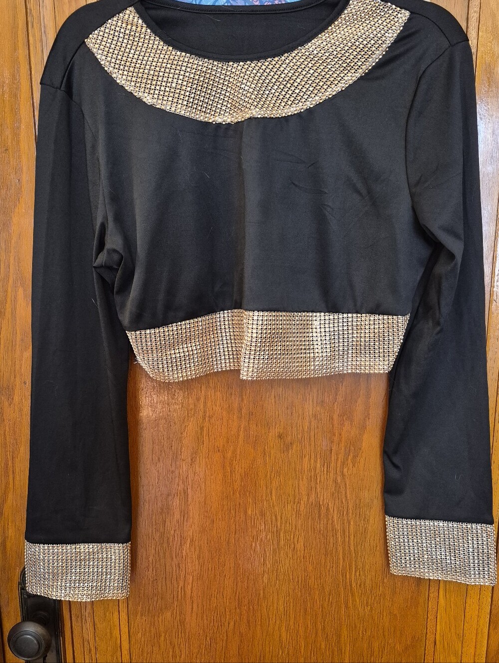 Vintage 70s/80s Black Disco Crop Top Or Shrug With Metallic Gold Trim